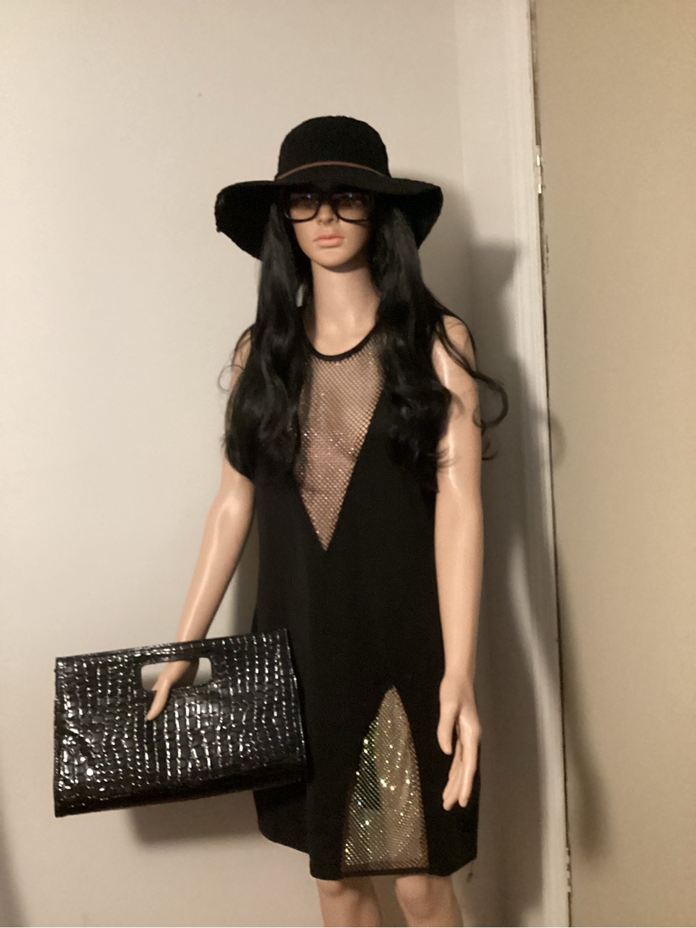 Black Mesh Accent Sleeveless Dress 2XL